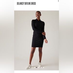 New-Athleta-XXS-black-Delancey dress-long sleeve, high neck, half zip Dress.